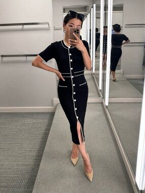 Zoe and Claire tipped button front Midi sweater Dress